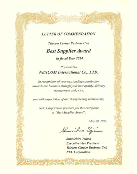 NEC Best Supplier Award